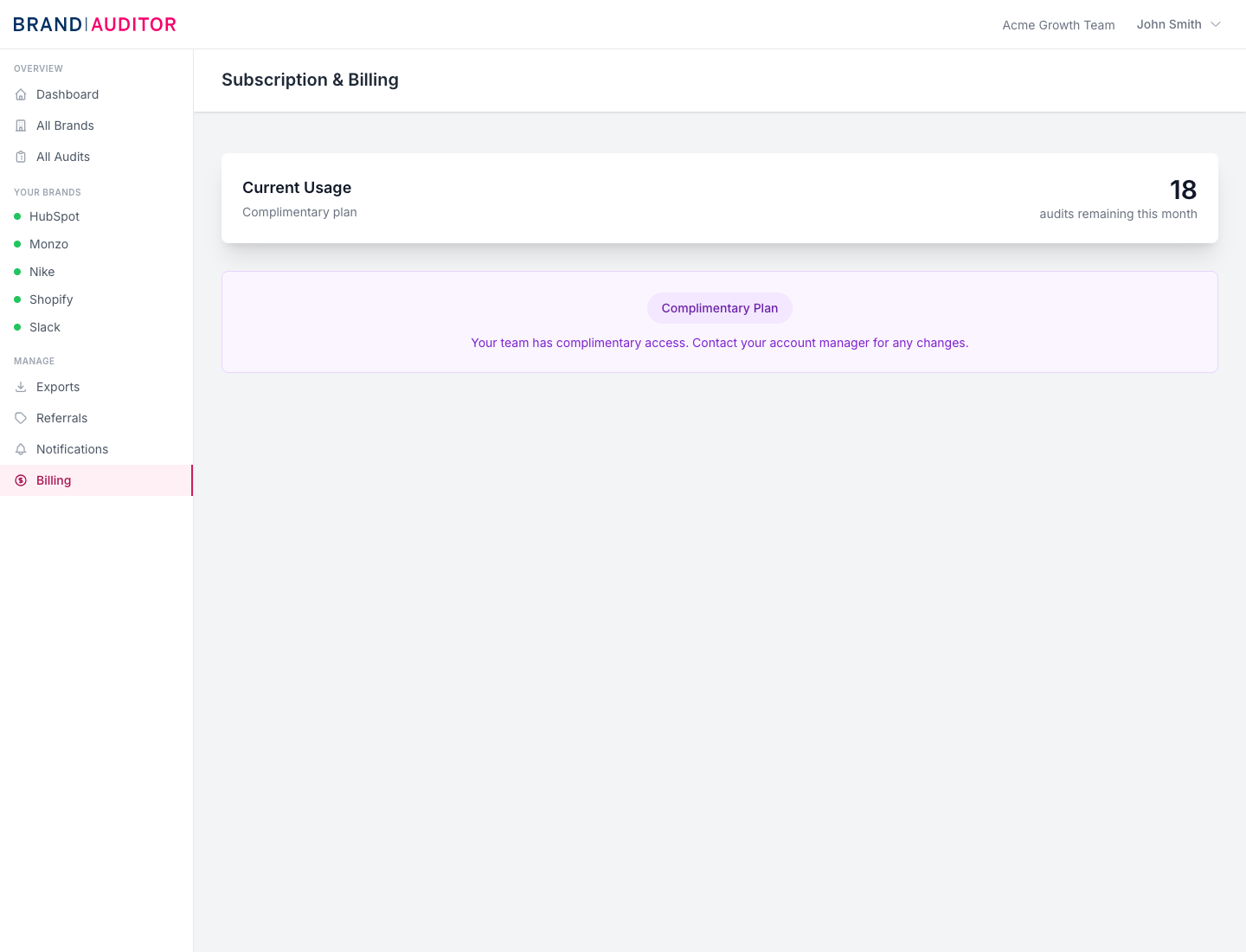 Billing and usage limits screenshot