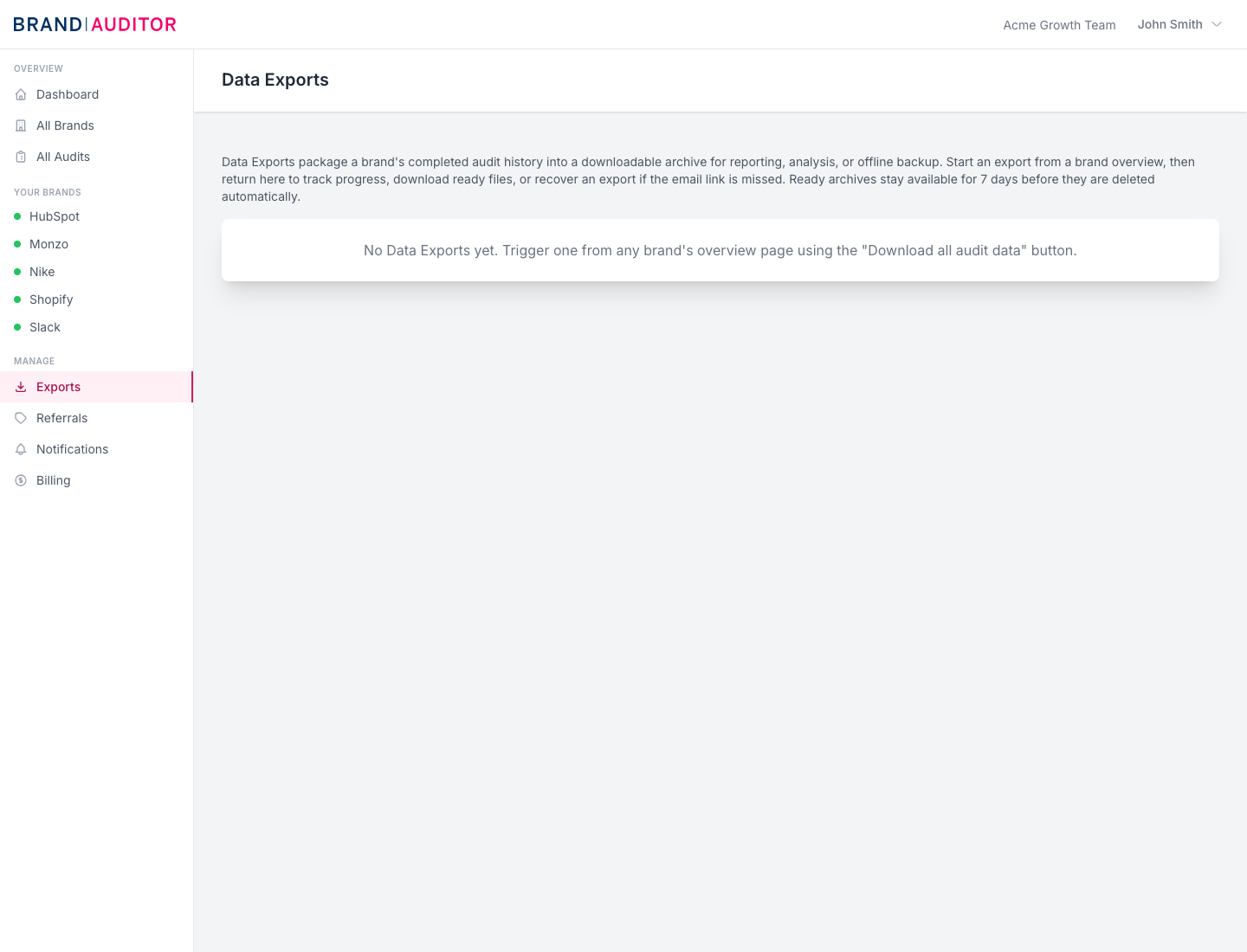 Export reports screenshot