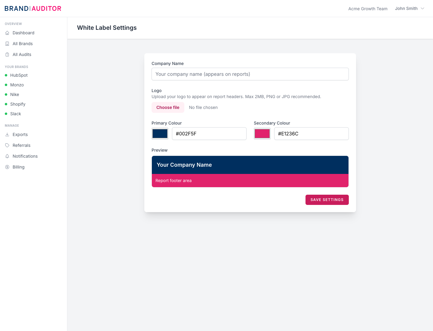 White-label reports screenshot